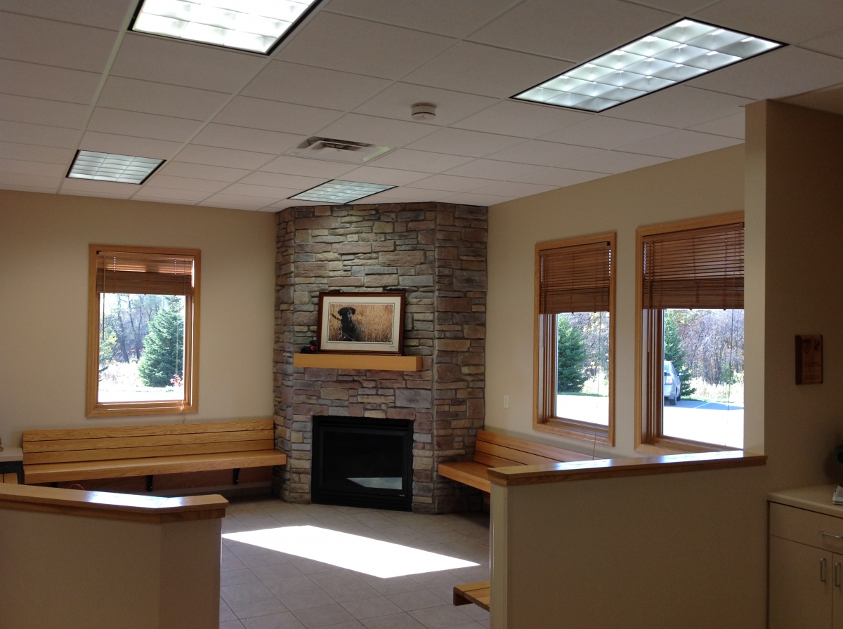 Waiting area with fireplace